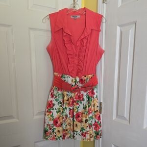 bailey blue Coral Ruffle-Front Floral Dress with Belt